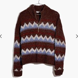 Madewell Stowe Fair Isle Half-zip chunky sweater size XL acrylic/wool/alpaca EUC